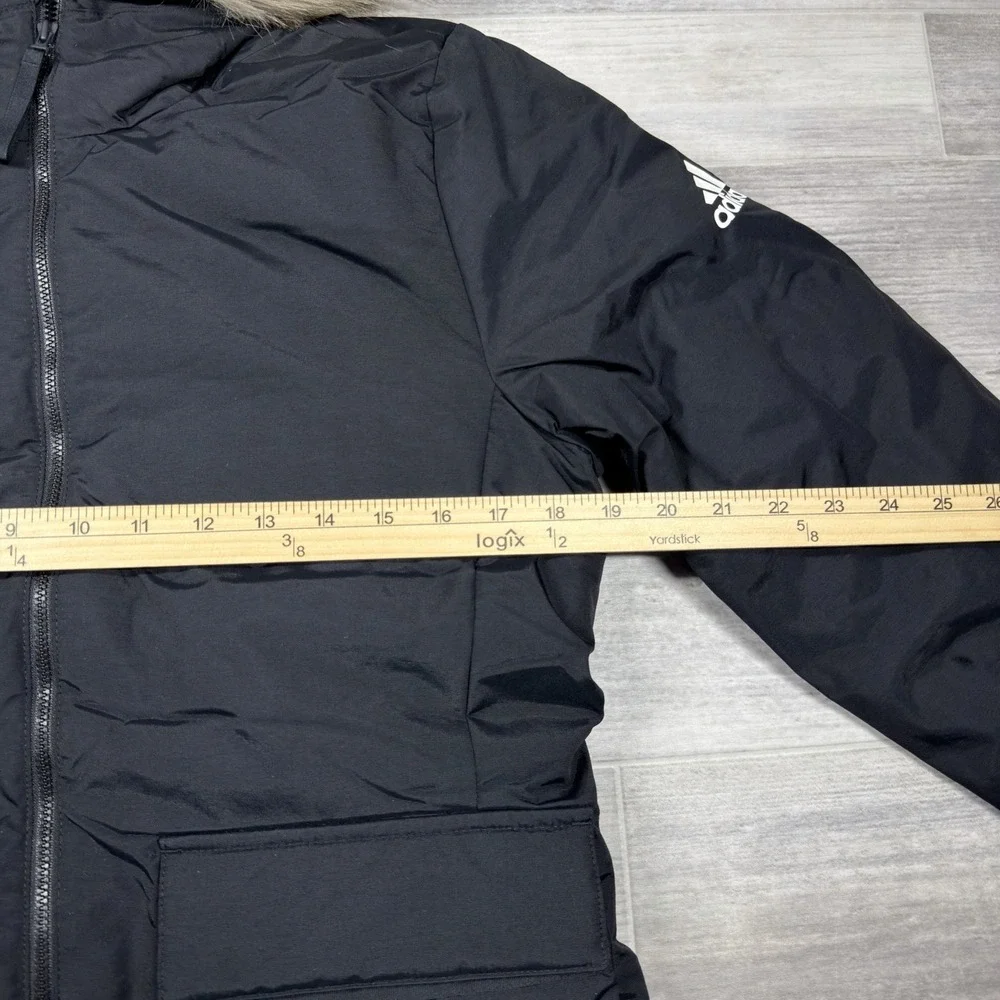 Women's Adidas Faux Fur Hooded Parka Insulated Waterproof Warm Black Small New